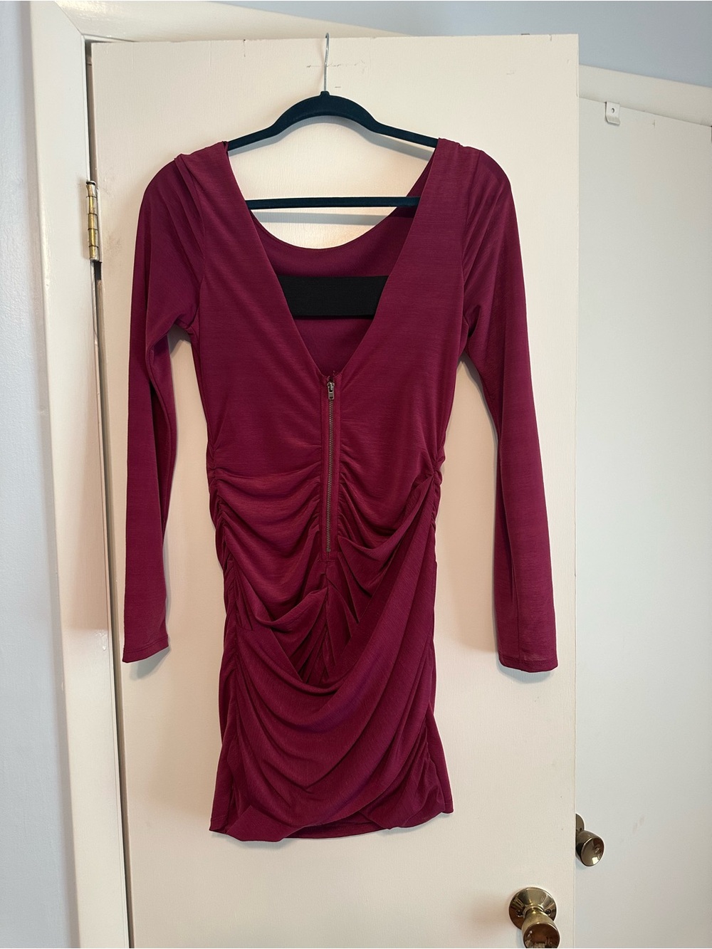Guess Long-Sleeve Ruched Dress in Burgundy
